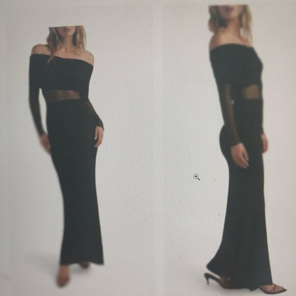 NWT Commense Black Off-Shoulder, Sheer Midriff Mesh Maxi Dress - MEDIUM - Picture 1 of 9